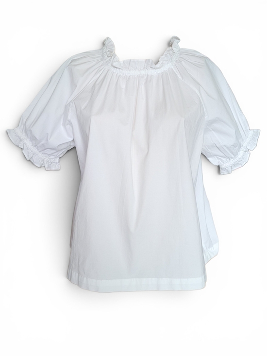 Hill House Tops - Hill House Kit Top White Puff Sleeve Peasant Blouse With Ruffle Trim XL